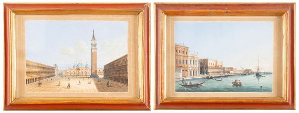 Scuola veneta, secolo XIX : Venezia, Piazza San Marco; e Venezia, Bacino di San Marco  - Asta Dipinti e Disegni Antichi - Associazione Nazionale - Case d'Asta italiane