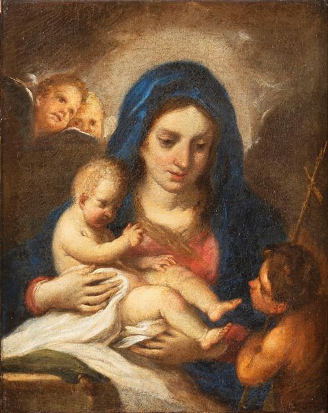 Scuola romana, secolo XVIII : Madonna con Bambino e San Giovannino  - Asta Dipinti e Disegni Antichi - Associazione Nazionale - Case d'Asta italiane