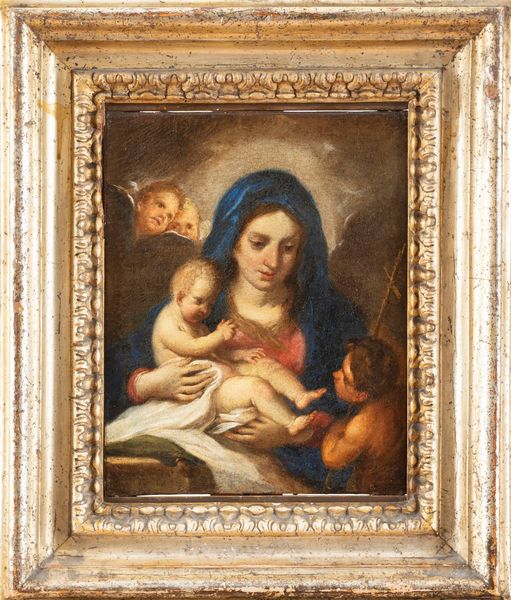 Scuola romana, secolo XVIII : Madonna con Bambino e San Giovannino  - Asta Dipinti e Disegni Antichi - Associazione Nazionale - Case d'Asta italiane