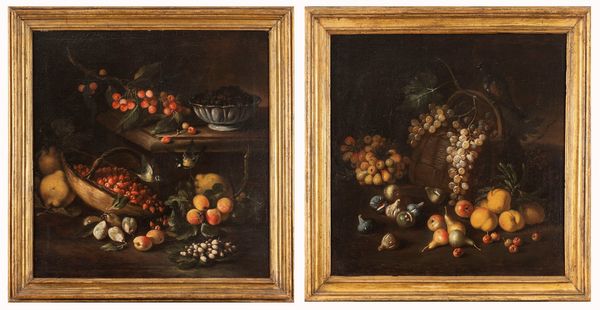 Scuola lombarda, secolo XVII : Due nature morte en plein air  - Asta Dipinti e Disegni Antichi - Associazione Nazionale - Case d'Asta italiane