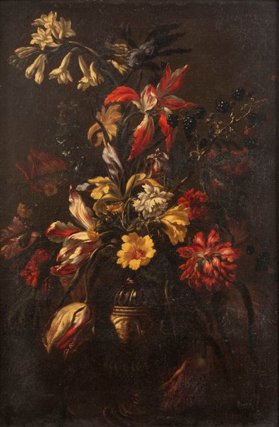 Ambito di Francesco Caldei (Mantova, 1584 circa – Venezia, 1674) : Vaso di fiori con tulipani e garofani  - Asta Dipinti e Disegni Antichi - Associazione Nazionale - Case d'Asta italiane