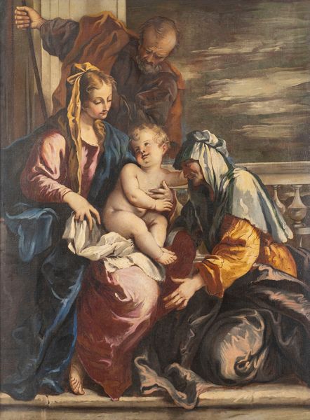 Scuola veneta, secolo XVIII : Sacra Famiglia con Sant'Anna  - Asta Dipinti e Disegni Antichi - Associazione Nazionale - Case d'Asta italiane