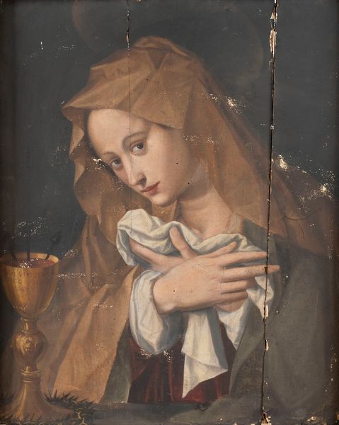 Scuola toscana, fine secolo XVI - inizi secolo XVII : Madonna in preghiera con il calice del sangue di Cristo  - Asta Dipinti e Disegni Antichi - Associazione Nazionale - Case d'Asta italiane