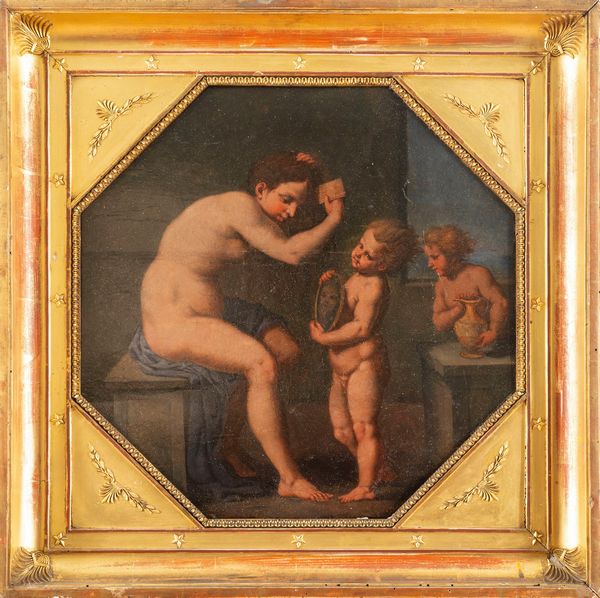 Scuola emiliana, secolo XVII : Toeletta di Venere  - Asta Dipinti e Disegni Antichi - Associazione Nazionale - Case d'Asta italiane