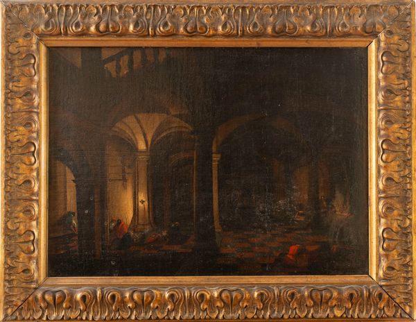 Scuola fiamminga, secolo XVII : Scena di interno a lume di candela con figure  - Asta Dipinti e Disegni Antichi - Associazione Nazionale - Case d'Asta italiane