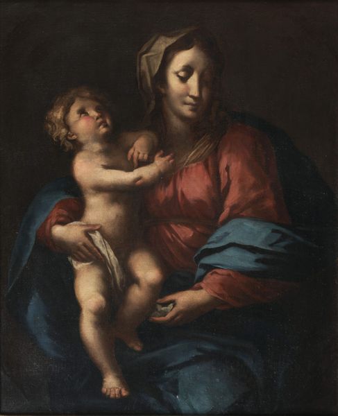 Scuola dell'Italia centrale, fine secolo XVII - inizi secolo XVIII : Madonna con Bambino  - Asta Dipinti e Disegni Antichi - Associazione Nazionale - Case d'Asta italiane