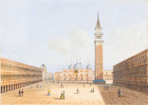 Scuola veneta, secolo XIX : Venezia, Piazza San Marco; e Venezia, Bacino di San Marco  - Asta Dipinti e Disegni Antichi - Associazione Nazionale - Case d'Asta italiane