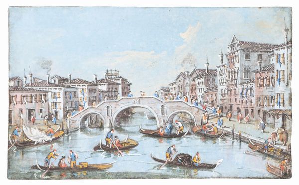 Giacomo Guardi : Venezia, Ponte dei Tre Archi  - Asta Dipinti e Disegni Antichi - Associazione Nazionale - Case d'Asta italiane