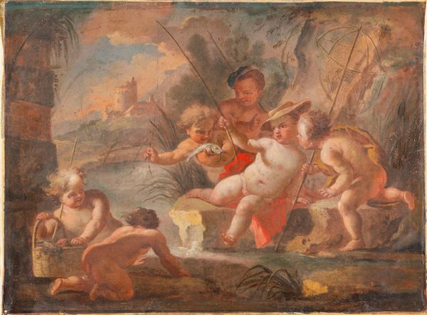 Scuola napoletana, secolo XVIII : Giochi di putti  - Asta Dipinti e Disegni Antichi - Associazione Nazionale - Case d'Asta italiane