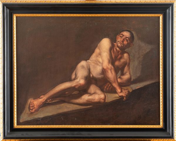 Scuola napoletana, secolo XVIII : Studio di nudo virile disteso  - Asta Dipinti e Disegni Antichi - Associazione Nazionale - Case d'Asta italiane