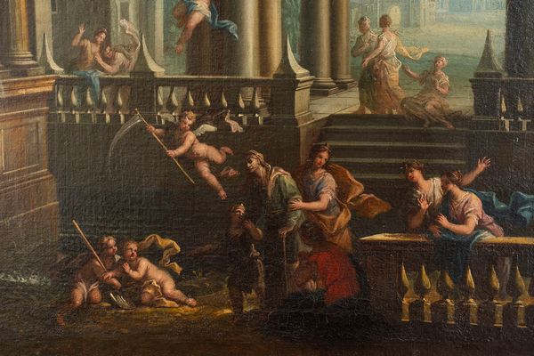 Scuola bolognese, secolo XVIII : Due capricci architettonici con figure  - Asta Dipinti e Disegni Antichi - Associazione Nazionale - Case d'Asta italiane