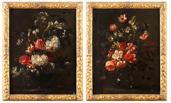 Andrea Belvedere : Rose, ortensie e narcisi in un vaso di vetro; e Rose, peonie e altri fiori in un vaso di vetro  - Asta Dipinti e Disegni Antichi - Associazione Nazionale - Case d'Asta italiane