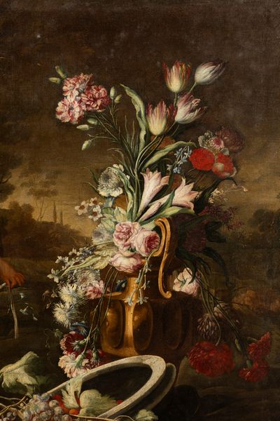 Andrea Belvedere, : Due trionfi di fiori e frutta con putti e architetture classiche en plein air  - Asta Dipinti e Disegni Antichi - Associazione Nazionale - Case d'Asta italiane