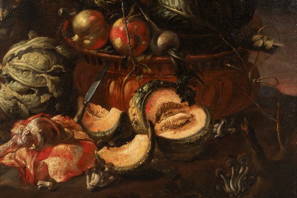 Felice Boselli : Frattaglie, verdure e frutti con civetta  - Asta Dipinti e Disegni Antichi - Associazione Nazionale - Case d'Asta italiane