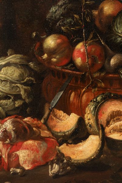 Felice Boselli : Frattaglie, verdure e frutti con civetta  - Asta Dipinti e Disegni Antichi - Associazione Nazionale - Case d'Asta italiane