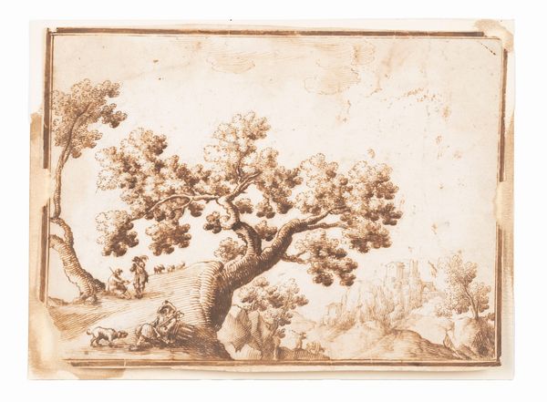 Scuola toscana, secolo XVI : Paesaggio con albero, sperone roccioso e figure a riposo  - Asta Dipinti e Disegni Antichi - Associazione Nazionale - Case d'Asta italiane