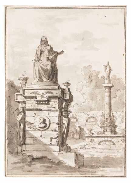 Cerchia di Antonio Basoli (Castel Guelfo, 1774 – Bologna, 1843) : Capriccio architettonico con ara e colonna  - Asta Dipinti e Disegni Antichi - Associazione Nazionale - Case d'Asta italiane