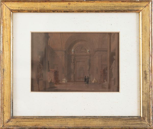 Jules-Frédéric Bouchet : Sala del Museo Pio Clementino con il sarcofago di Costanza  - Asta Dipinti e Disegni Antichi - Associazione Nazionale - Case d'Asta italiane