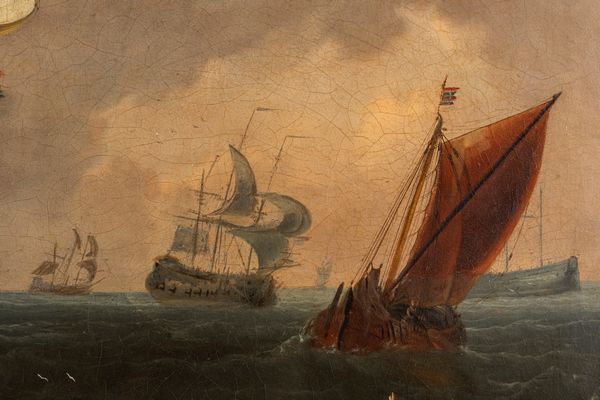 Abraham Storck : Marina con vascelli in navigazione  - Asta Dipinti e Disegni Antichi - Associazione Nazionale - Case d'Asta italiane