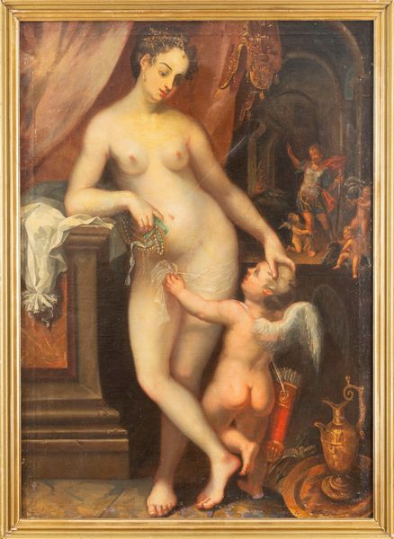 Scuola fiamminga, fine secolo XVI - inizi secolo XVII : Venere, Marte e Cupido  - Asta Dipinti e Disegni Antichi - Associazione Nazionale - Case d'Asta italiane