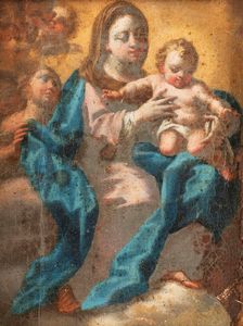 Scuola romana, secolo XVII : Madonna con Bambino e angeli  - Asta Dipinti e Disegni Antichi - Associazione Nazionale - Case d'Asta italiane