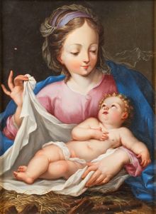 Scuola romana, secolo XVIII : Madonna con Bambino  - Asta Dipinti e Disegni Antichi - Associazione Nazionale - Case d'Asta italiane