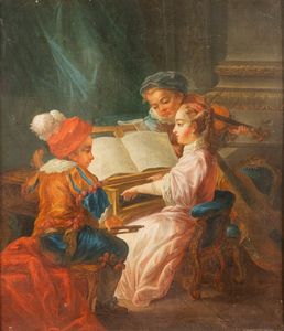 Scuola francese, secolo XVIII : Concertino  - Asta Dipinti e Disegni Antichi - Associazione Nazionale - Case d'Asta italiane