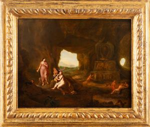 Abraham van Cuylenborch : Diana e Atteone presso una grotta con rovine classiche  - Asta Dipinti e Disegni Antichi - Associazione Nazionale - Case d'Asta italiane