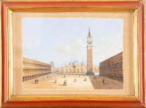 Scuola veneta, secolo XIX : Venezia, Piazza San Marco; e Venezia, Bacino di San Marco  - Asta Dipinti e Disegni Antichi - Associazione Nazionale - Case d'Asta italiane