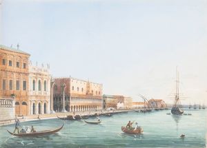 Scuola veneta, secolo XIX : Venezia, Piazza San Marco; e Venezia, Bacino di San Marco  - Asta Dipinti e Disegni Antichi - Associazione Nazionale - Case d'Asta italiane