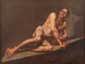 Scuola napoletana, secolo XVIII - Studio di nudo virile disteso