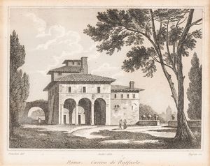 Jules-Frédéric Bouchet : Due stampe raffiguranti Villa Pia al Vaticano e Casina di Raffaello  - Asta Dipinti e Disegni Antichi - Associazione Nazionale - Case d'Asta italiane