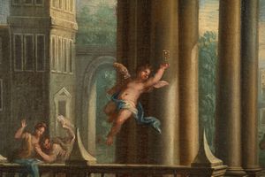 Scuola bolognese, secolo XVIII : Due capricci architettonici con figure  - Asta Dipinti e Disegni Antichi - Associazione Nazionale - Case d'Asta italiane