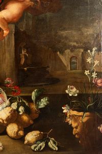 Andrea Belvedere, : Due trionfi di fiori e frutta con putti e architetture classiche en plein air  - Asta Dipinti e Disegni Antichi - Associazione Nazionale - Case d'Asta italiane