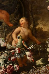 Andrea Belvedere, : Due trionfi di fiori e frutta con putti e architetture classiche en plein air  - Asta Dipinti e Disegni Antichi - Associazione Nazionale - Case d'Asta italiane