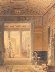 Jules-Frédéric Bouchet : Tablino di una villa pompeiana  - Asta Dipinti e Disegni Antichi - Associazione Nazionale - Case d'Asta italiane