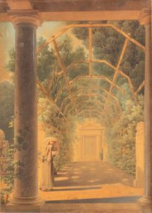 Jules-Frédéric Bouchet - Veduta del giardino di Villa Albani a Roma