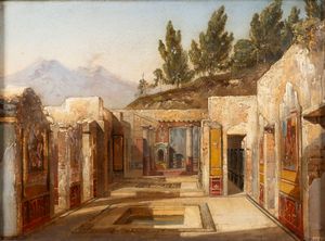 Jules-Frédéric Bouchet - Veduta prospettica della casa del poeta tragico a Pompei visto dal protiro