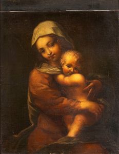 Scuola dell'Italia settentrionale, secolo XVII : Madonna con Bambino  - Asta Dipinti e Disegni Antichi - Associazione Nazionale - Case d'Asta italiane