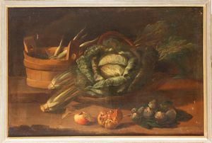 Scuola emiliana, fine secolo XVIII : Due nature morte in un interno di cucina  - Asta Dipinti e Disegni Antichi - Associazione Nazionale - Case d'Asta italiane