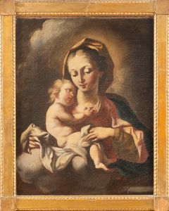 Scuola napoletana, secolo XVIII : Madonna con Bambino  - Asta Dipinti e Disegni Antichi - Associazione Nazionale - Case d'Asta italiane