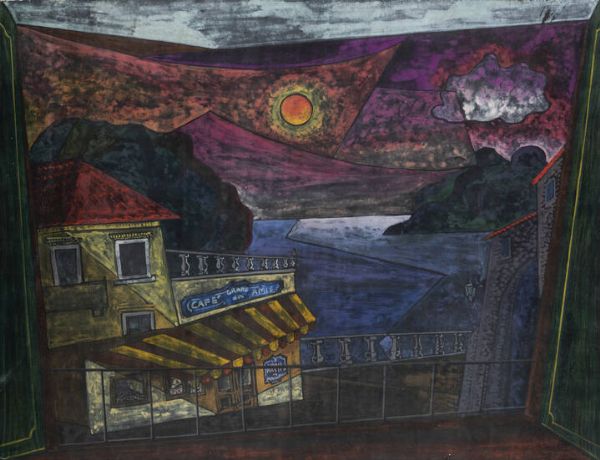 PIPPO ORIANI Torino 1909 - 1972 Roma : Paysage-(Caf des amis-Vrais pastis de Marseille) 1930-31  - Asta Dipinti  - Associazione Nazionale - Case d'Asta italiane