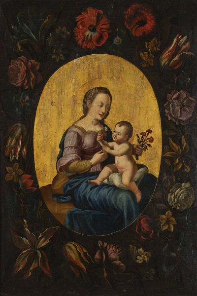 PITTORE DI SCUOLA FIAMMINGA : Madonna con Bambino XVII secolo  - Asta Dipinti  - Associazione Nazionale - Case d'Asta italiane