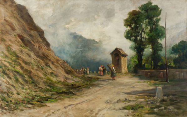 CARLO FOLLINI Domodossola (NO) 1848 - 1938 Pegli (GE) : Strada per Oropa  - Asta Dipinti  - Associazione Nazionale - Case d'Asta italiane