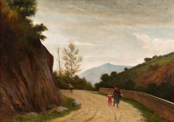 GIUSEPPE CAVALLA Torino 1859 - 1935 : Passeggiata in montagna 1924  - Asta Dipinti  - Associazione Nazionale - Case d'Asta italiane