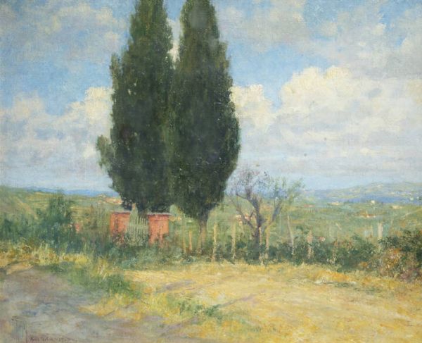 GIOVANNI GIANI Torino 1866 - 1937 : Cipressi a Pino Torinese 1900  - Asta Dipinti  - Associazione Nazionale - Case d'Asta italiane