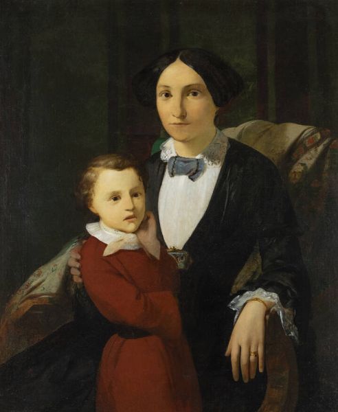 SERVOLINI BENEDETTO (attribuito a) : Ritratto di giovane donna con il figlio 1845-1850  - Asta Dipinti  - Associazione Nazionale - Case d'Asta italiane