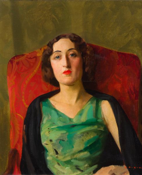 ORESTE PIZIO Torino 1879 - 1938 : La Signora Sobrile (moglie dell'artista Giuseppe Sobrile)  - Asta Dipinti  - Associazione Nazionale - Case d'Asta italiane