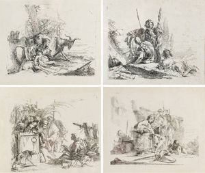 GIANDOMENICO TIEPOLO Venezia 1727 - 1804 - Lotto di quattro incisioni Capricci