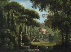 GIUSEPPE CANELLA Verona 1788 - 1847 Firenze - Paesaggio con figure e fontana 1815